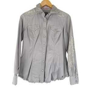 Noble Outfitters Womens Western Pearl Snap Gray Long Sleeve Shirt Size S